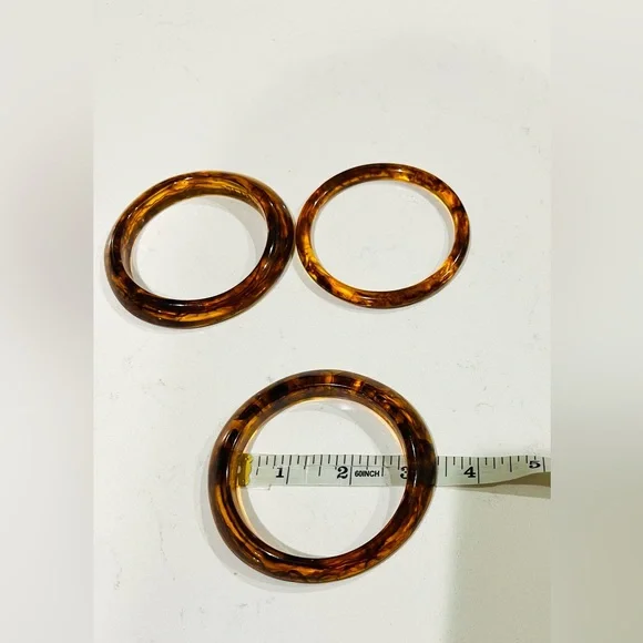Vintage Tortoiseshell Lucite Bangle Trio | Bold Marbled Stacking Set | 1990s - Picture 13 of 16
